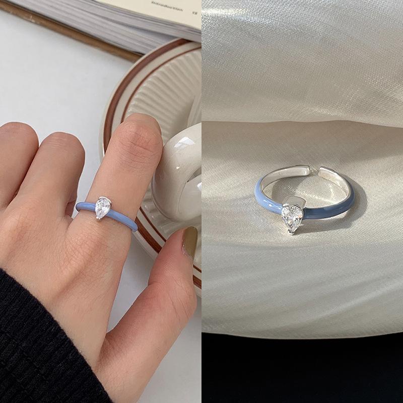 Drip Glaze Combination Stacked Ring Female Niche Design Opening Personality Fashion Retro White Advanced Feeling Index Finger Ring Tide