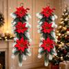 Christmas Teardrop Swag Wreath Artificial Poinsettia Pine Cone Red Berry Hanging Garland For Front Door Wall Home Xmas Decor