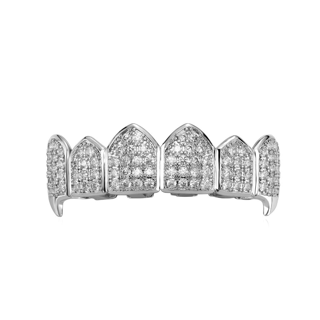 INS Popular hiphop European and American Hip-Hop Gold Teeth Set Sharp Teeth Jewelry Micro-Inlaid Gold Teeth Decoration Teeth Manufacturer
