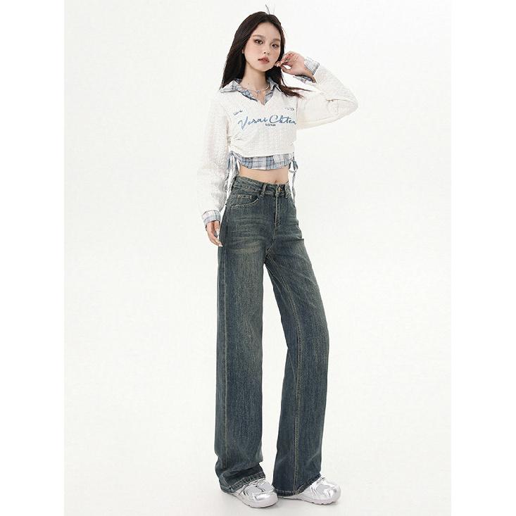 Winter New Plush/Regular Jeans Loose And Slim, High Waist Design With A Sense Of Sagging And Floor Dragging Straight Leg Pants