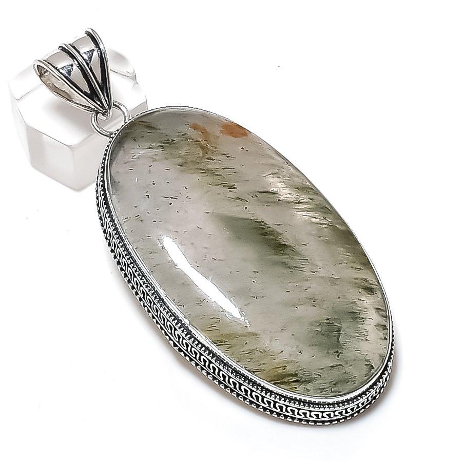 Lodolite Quartz Gemstone Handmade 925 Sterling Silver Jewelry Pendant 2.96" E1e28