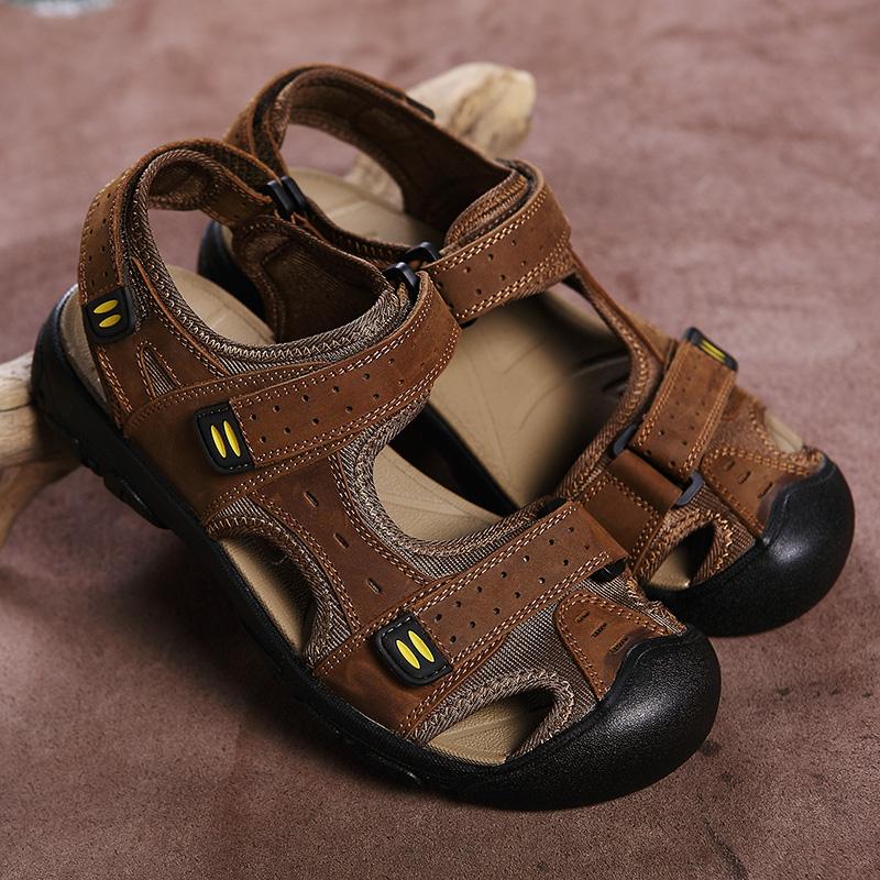 Fashion Summer New Large Size Men's Sandals Handmade Men Sandals Fashion Sandals Breathable Male Shoes Leather Men Flats Big Size 38-48