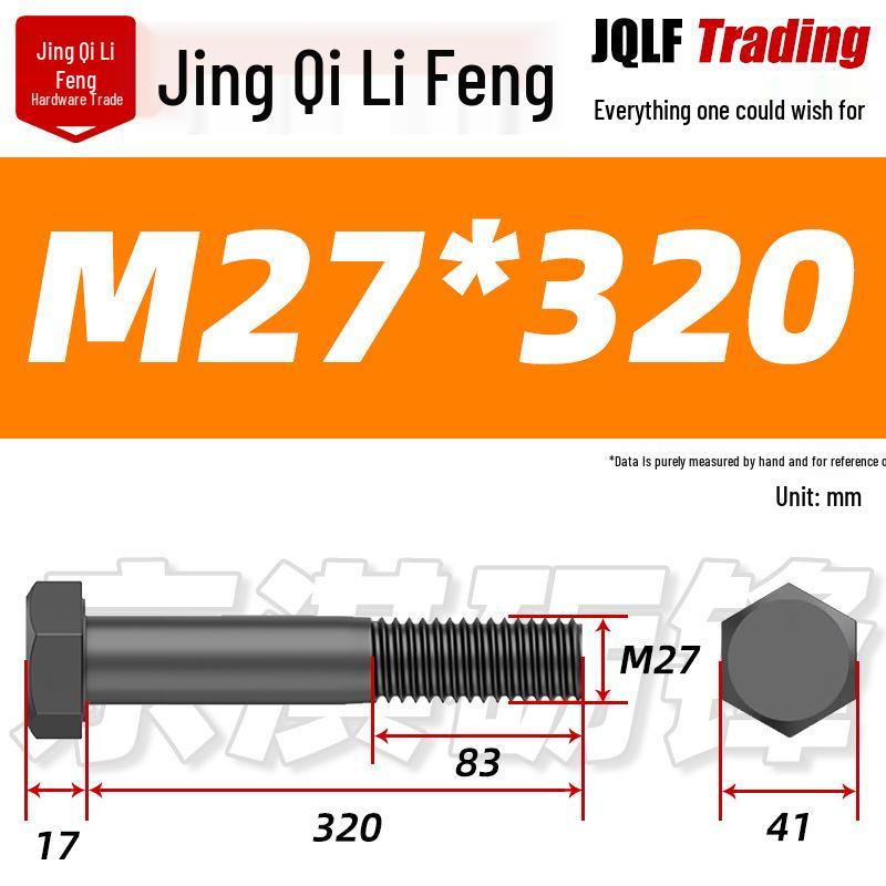 M27-M39 Grade 12.9 Blackened Half-Thread Hexagon Bolt