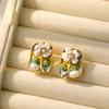 Handmade Baroque Pearl Earrings With Impressionist Garden Design Post Copper Base Matte Gold Green Finish