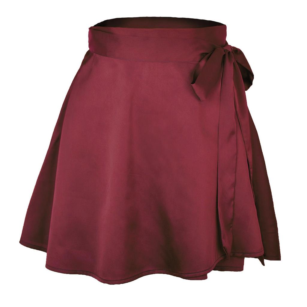 Einfarbiger Rock mit hoher Taille, modischer, einteiliger Schnür-Kurzrock, Chiffon-Satin-umwickelter Minirock