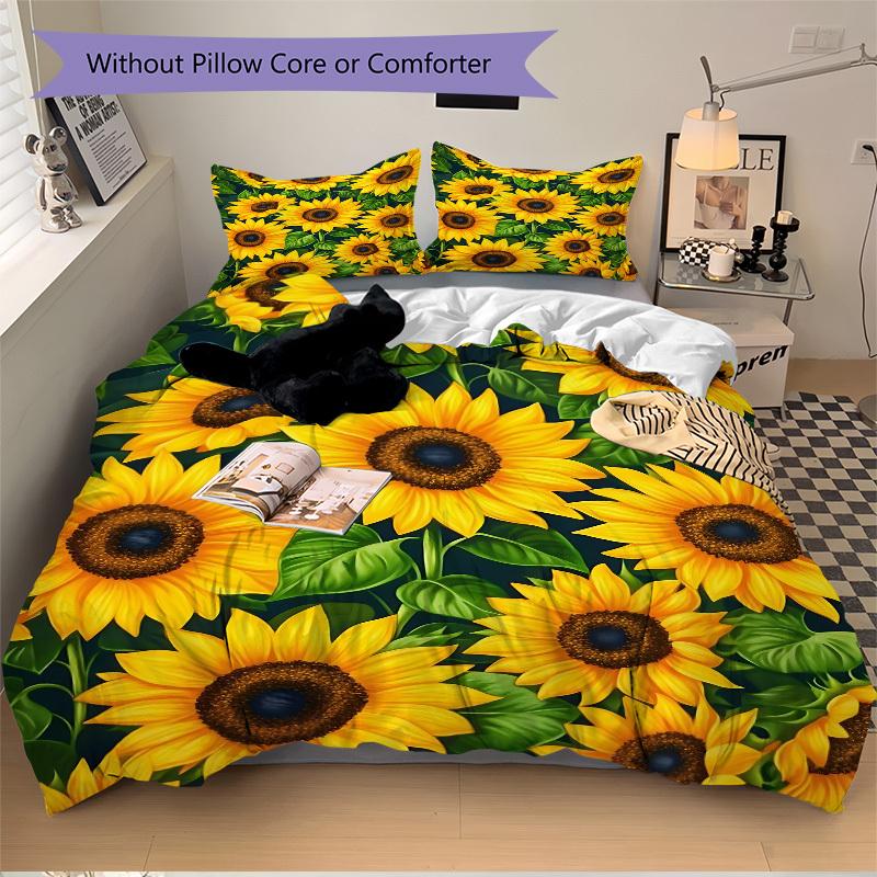 3pcs Bedding Set Sunflower Field Includes 1 Comforter + 2 Pillowcases, Without Pillow Inserts, Soft Comfortable,Bedding Set,a0909017