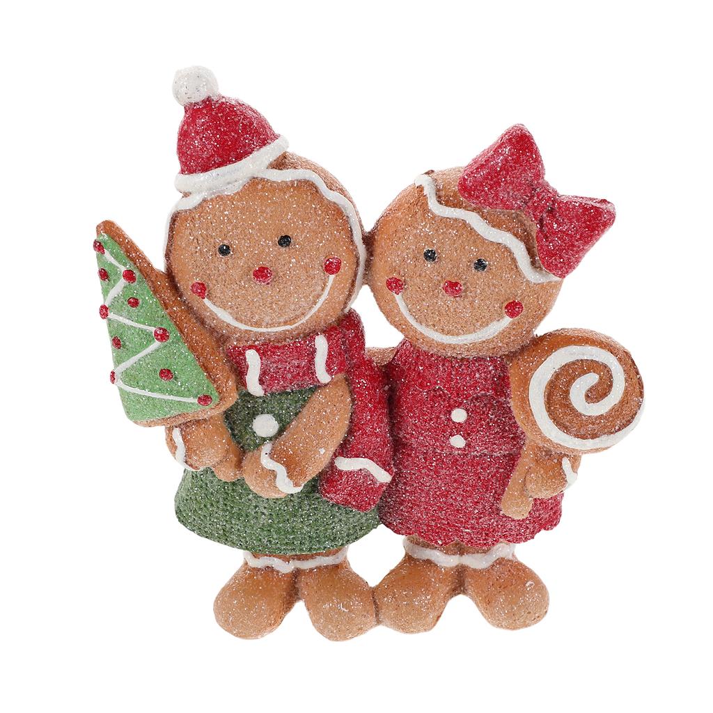 2pcs Christmas Gingerbread Decorations Christmas Resin Gingerbread Boy Girl With Hat Bow Scarf Figurines For Home Kitchen
