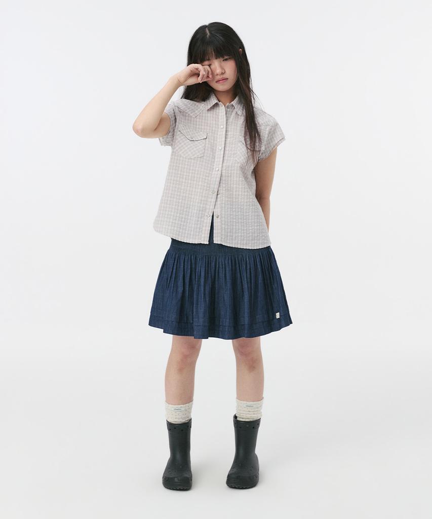 Ohesio Denim Shirring Midi Skirt, Deep Blue