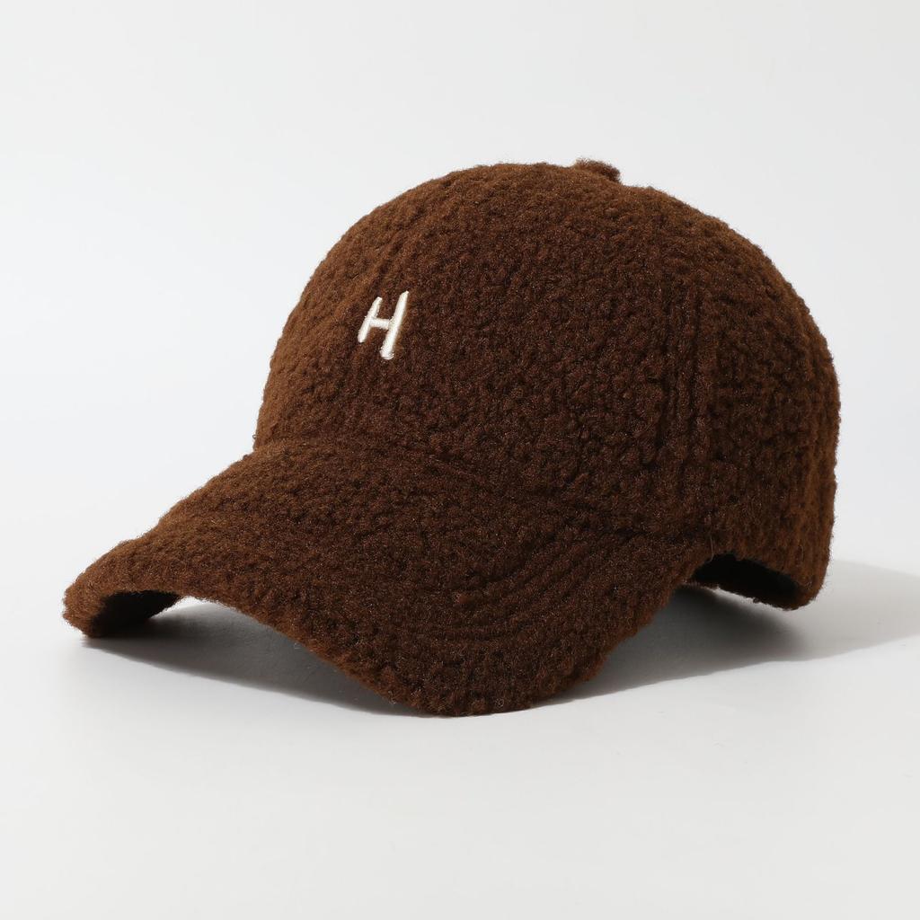 Embroidered H Letter Baseball Hat for Women In Autumn and Winter Lamb Wool Warm and Fashionable Small Peaked Hat Trendy