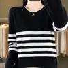 Autumn and Winter New Striped Crew Neck Women's Long-sleeved Pullover Sweater Knitted Sweater Loose and Thin Top Inside and Outside