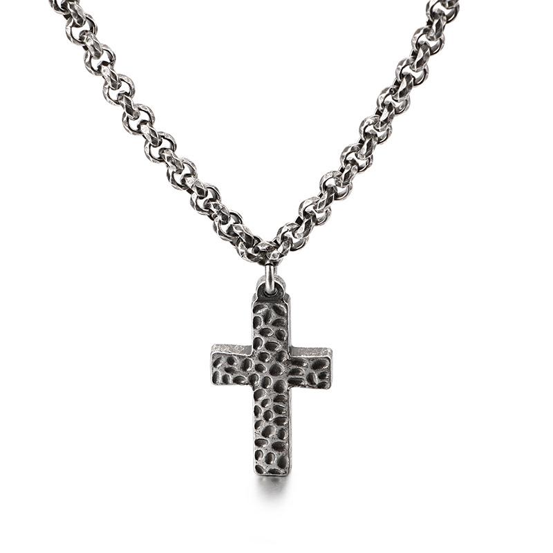 Korean Style Stainless Steel Cross Necklace & Men's Titanium Steel Bracelet Set