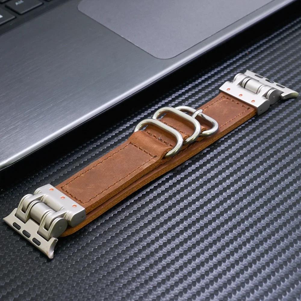 Soft Leather Strap for Apple Watch Ultra 2 49mm Series 10 9 8 7 46mm 45mm Men Luxury Band for iWatch 6 5 4 Se 44mm Loop Bracelet