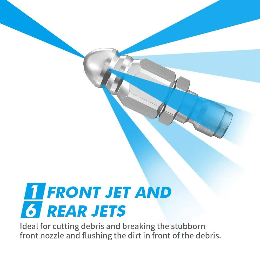 Water Jet High Pressure Sprayer Nozzle Clean Sewer 1/4" Stainless Steel Pressure Washer Quick Plug Drain Hose Nozzle Tool Water