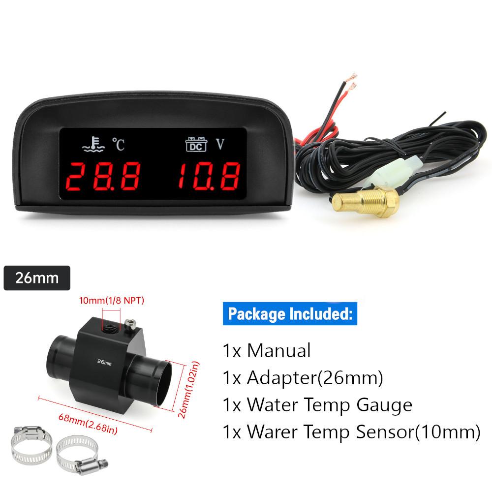 LCD Digital Car Truck 2 In 1 Water Temp + Voltmeter Gauge +10MM Coolant Temperature Sensor For 12V/24V Vehicle Car Gauges Meter