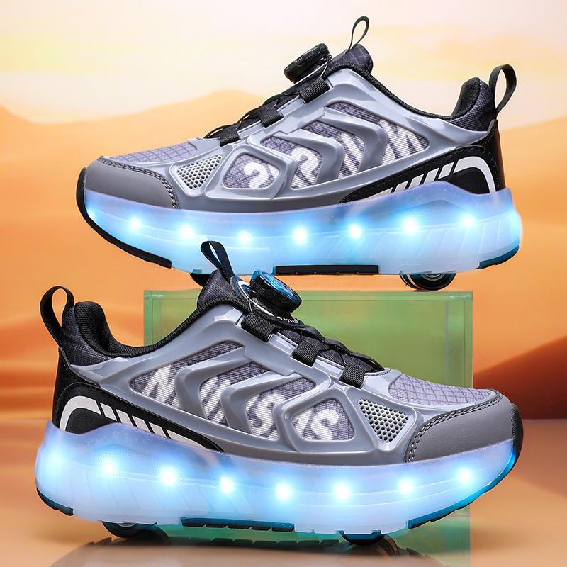 Children's Four-Wheel Luminous Roller Shoes with Rotating Buckle and Flashing Wheels