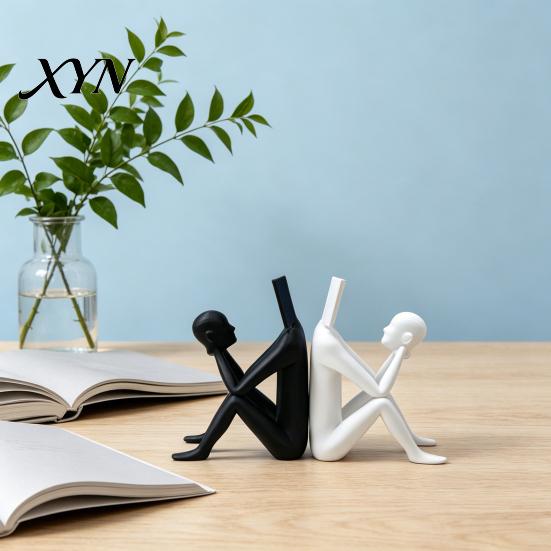 Nordic Style Decoration 3D Printed Reading Man Statue, Abstract Book Head Sculpture, Desktop Phone Stand Creative Desk Decor, Holder for Home