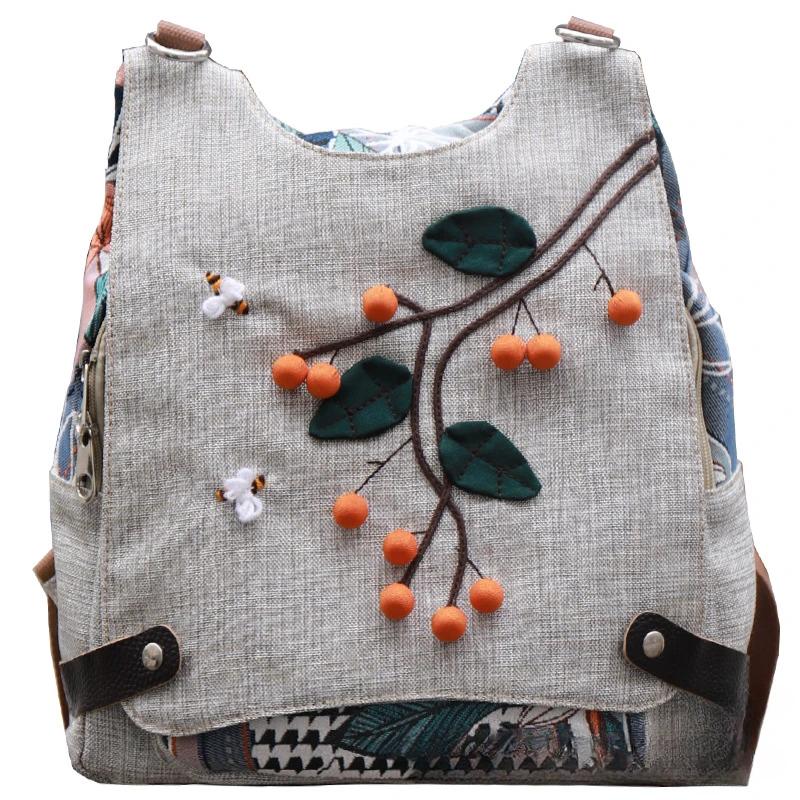 Ethnischer Rucksack Retro Baumwolle Leinen Damen Umhängetasche Weiblich Allzweck-Rucksäcke Leichte Reisetaschen für Mädchen Schultasche