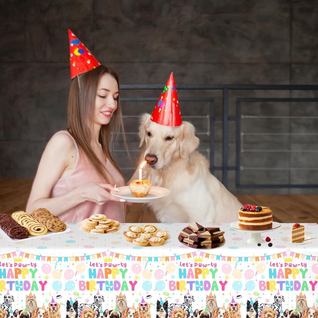 Avezano 3 pcs Puppy Dog Birthday Party Tablecloth Disposable 108x54 inch Puppy Themed Birthday Party Decorations Tablecovers Dog Pawty Decorations