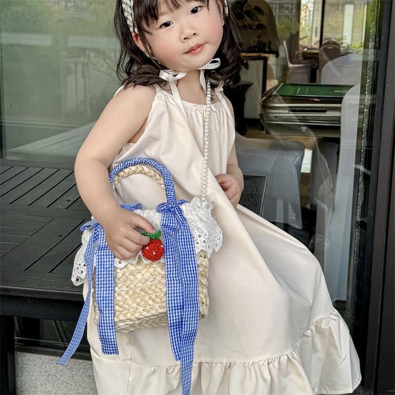 Charming Breathable Straw Woven Kids Crossbody Bag In Cute Strawberry And Cherry Styles
