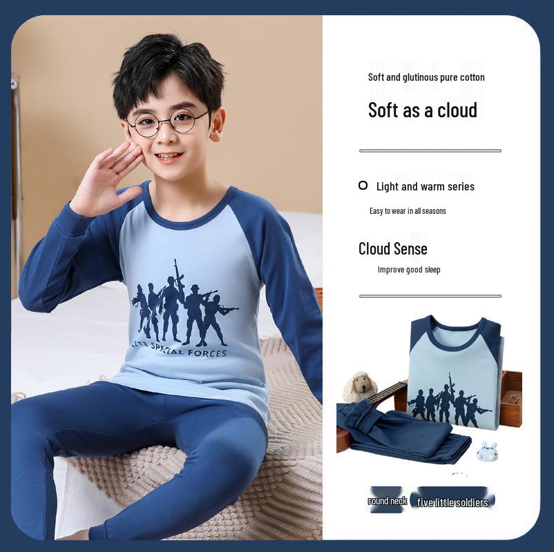 Kids' Seasonal Cotton Clothing Set: Boys' Autumn Trousers, Girls' Winter Warm Underwear, Small & Medium Children's Homewear