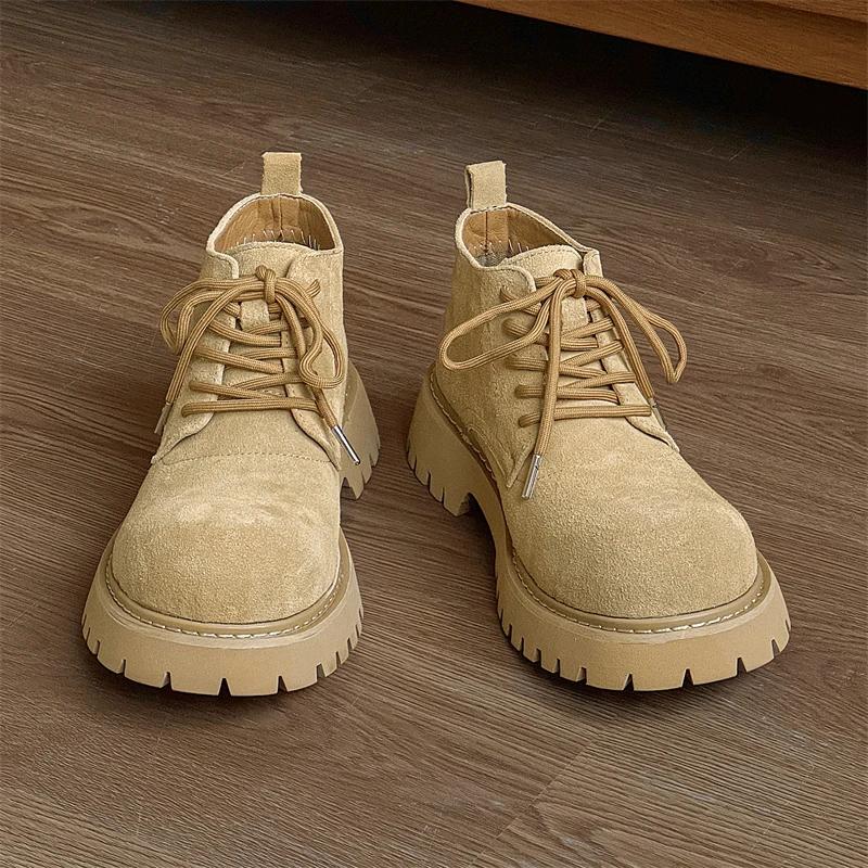 Big Round Toe Men's Casual Shoes High Quality Brown Nubuck leather Thick Bottom Fashion Show Men Leather Shoes 44 45 46