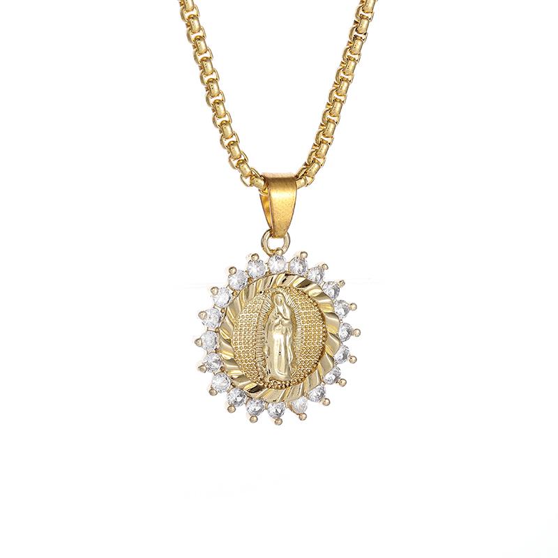 Classic Catholic Virgin Mary Square Pendant Necklace for Men Women Christian Religious Prayer Amulets Jewelry Gifts