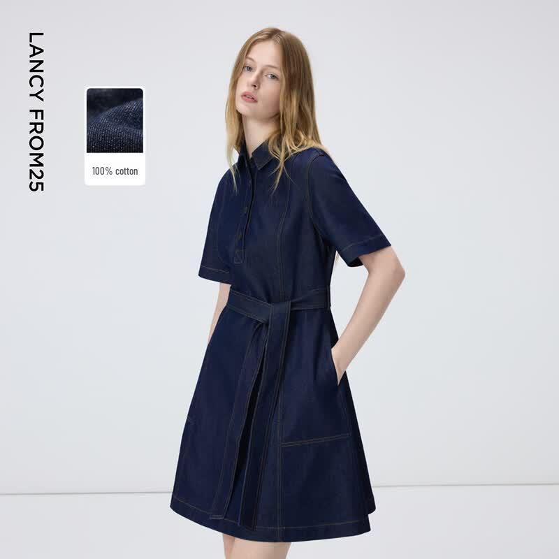 LANCY Short Sleeve Denim Shirt Dress XL