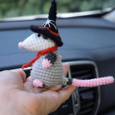 Possum Car Charm Rearview Mirror Hanging Ornament with Lanyard Easy To Hang Adorable Appearance Handmade Knitted Possum Car Pendant