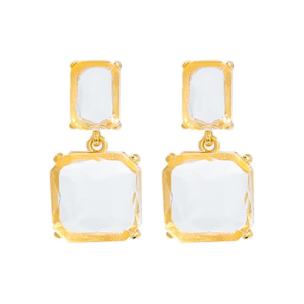 2024 Trendy Multilayer Geometric Colored Diamond Earrings for Women - Square European and American Style
