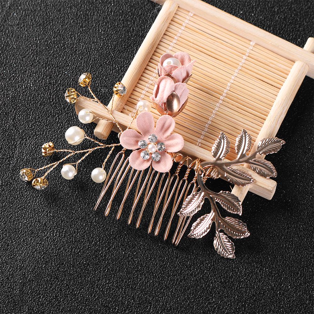 New Arrival Luxury Blue Flower Hair Combs Headdress Prom Bridal Wedding Hair Pin Gold Color Leaves Hair Jewelry Hair Accessories