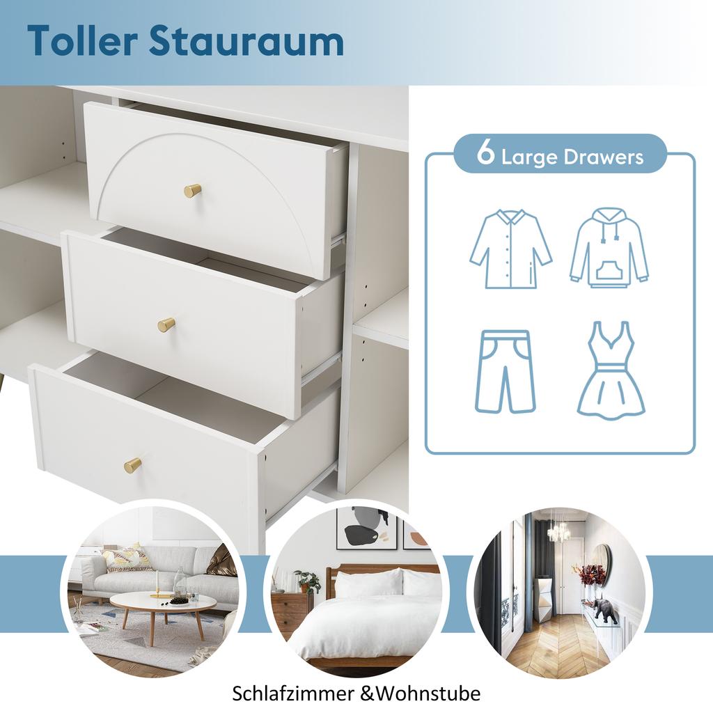 Chest of Drawers with 2 Doors and 3 Drawers, White Chest of Drawers, Adjustable Shelf, for Living Room Bedroom, Cream-White-H84/W140/D40 cm