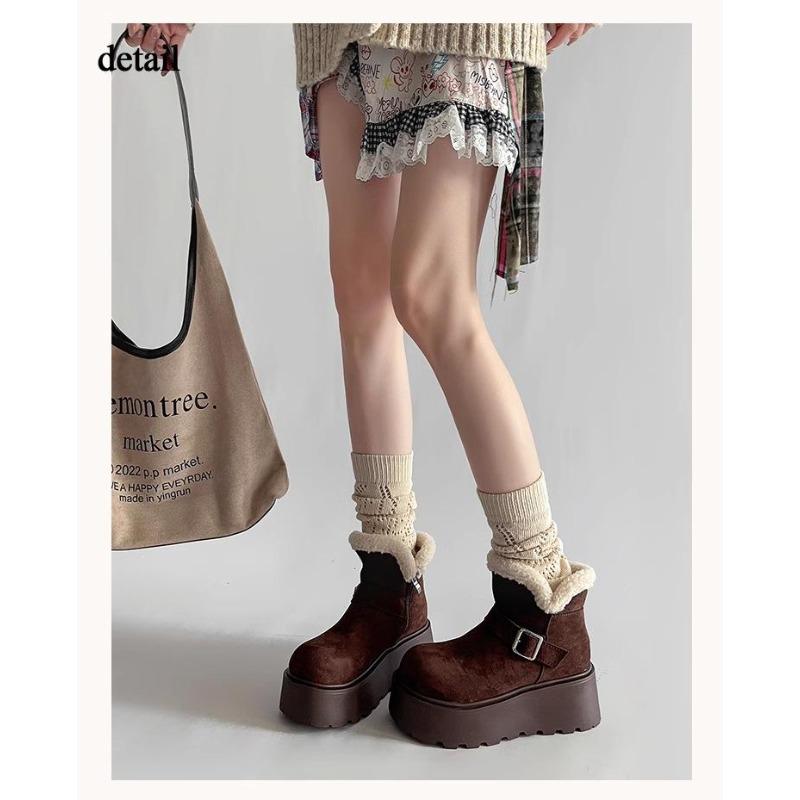 Dámské zimní robustní sněhule na platformě umělé semišové neklouzavé kotníkové boty s kožešinovou podšívkou hřejivé pohodlné vycházkové boty krátké boty pro ženy