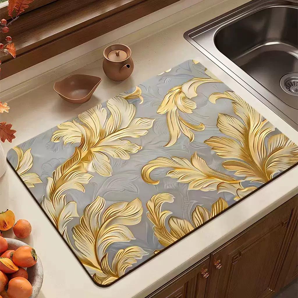 3D Diatom Kitchen Draining Mat - Quick Dry, Non-Slip, Waterproof, Heat-Resistant Countertop Mat