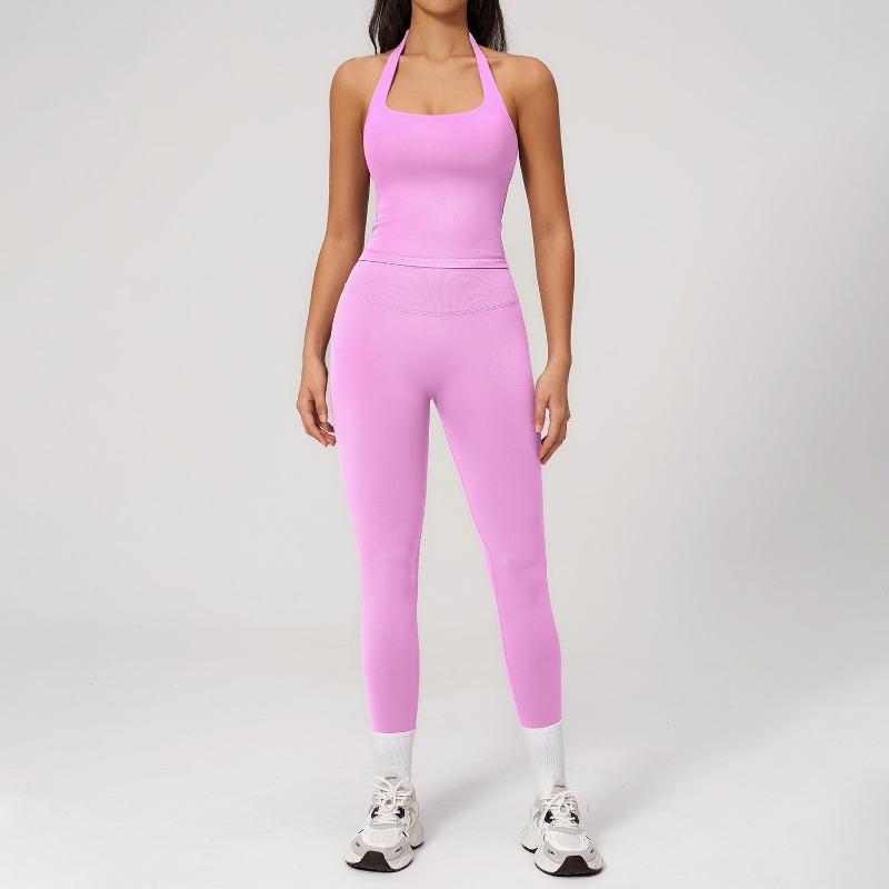 High elastic and quick-drying sports vest set, beautiful back yoga set, women's seamless knitted tight casual fitness wear