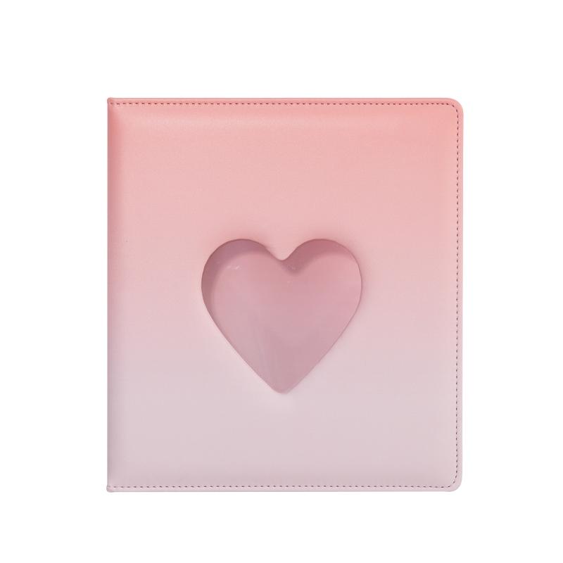 Sweet Macaron Gradient A5 Binder Heart Cutout 3-Ring Loose-Leaf Album, Cute Card Holder for K-Pop Idol Photo Cards Collection