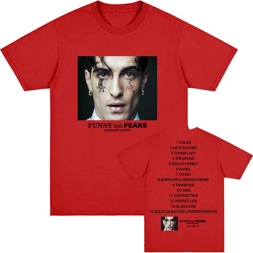 LUSTIGES Little FEARS Album T-Shirt Damiano David Sänger Druck T-Shirts Baumwolle Herren Sommer Rundhals T-Shirt Unisex Streetwear