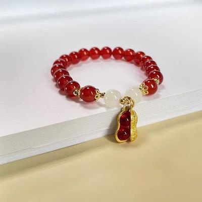 Ano sorte frisado pulseira elegante contas vermelhas amendoim pingente charme pulseira estilo chinês jóias para presentes do festival feminino