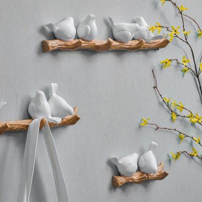 Resin Birds Wall Hook Decorative Birds On Tree Branch Coat Hook Farmhouse Wall Mounted Hanger for Entryway Coats Hats Keys Towels