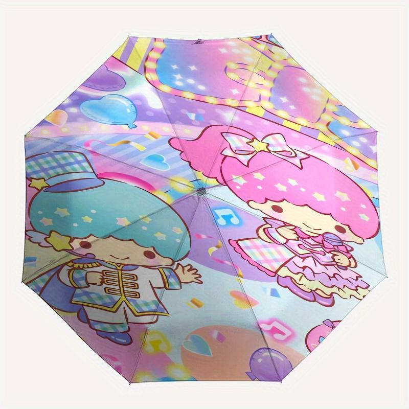Little Twin Stars,Sanrio Characters Automatic Folding Umbrella Simple 8 Rib Design, Bright Cartoon Pattern, Durable Iron Frame, Suitable For