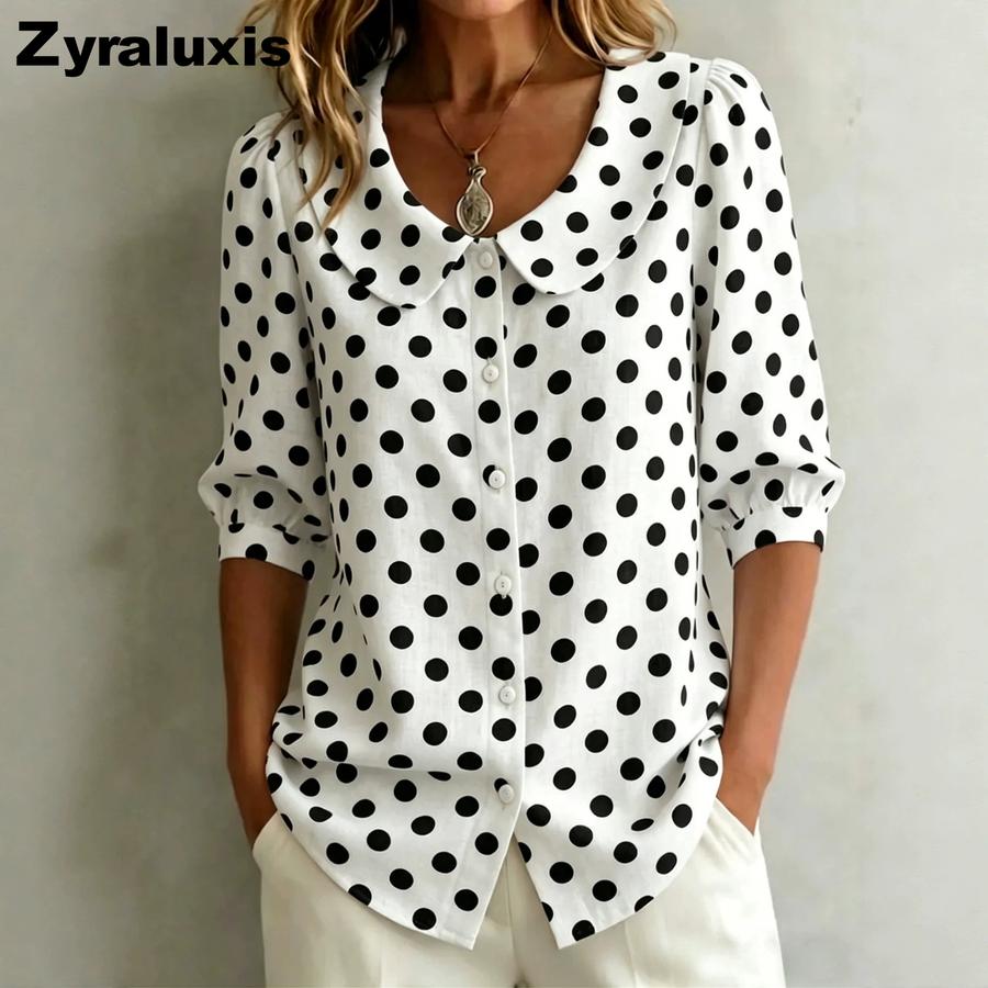 New Women s Summer Polka Dot Shirt - Women s New Printed Sleeveless Casual Shirt S