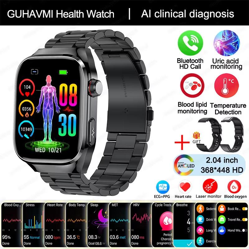 2025 Nové chytré hodinky na měření kyseliny močové, krevních tuků, EKG+PPG, pulzu, krevního tlaku, s Bluetooth voláním, sportovní pro Xiaomi, hodinky pro sledování zdraví