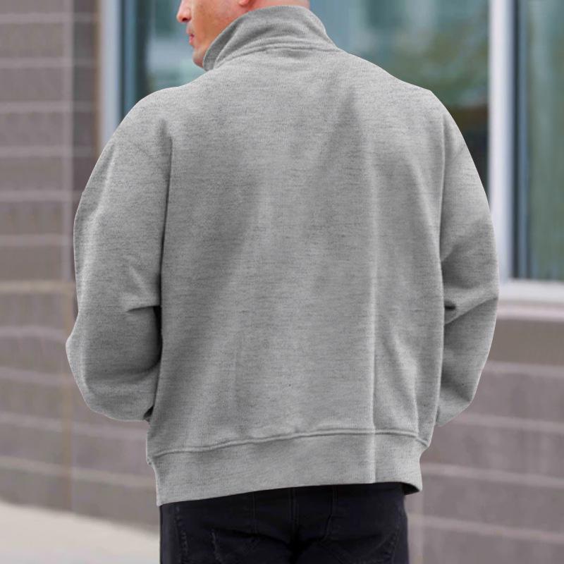 Autumn Winter Men's Plush Velvet Solid Long Sleeve Half Zip Polo Stand Collar Top