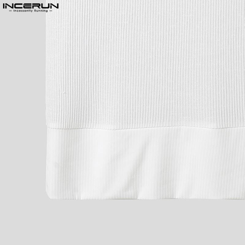 INCERUN Men V Neck Sleeveless Hooded Rib Casual Fitted Tank Tops with Oversleeve