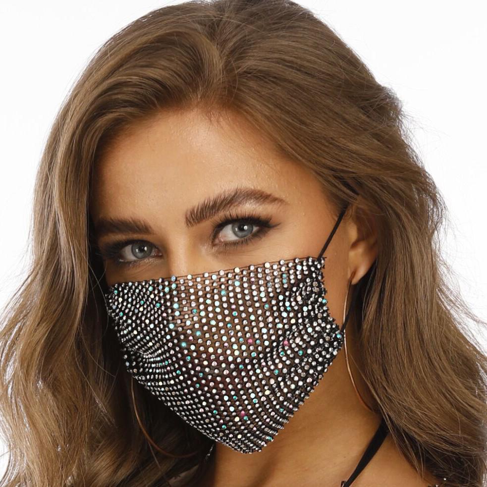 Women's Rhinestone Face Mask - European & American Style, Breathable Fashion Accessory with Diamonds