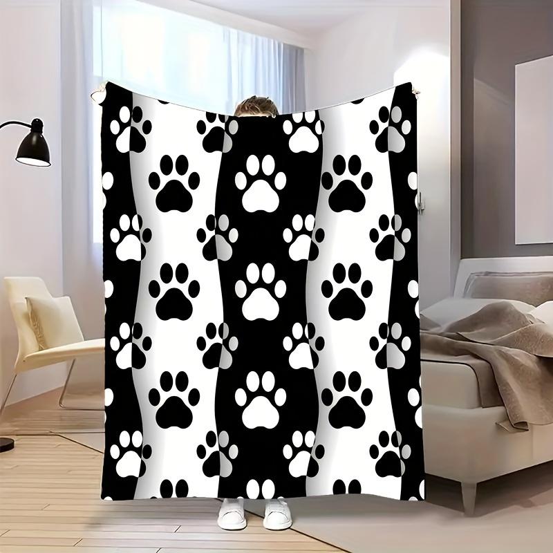 

Black & White Paw Print Blanket: Soft Micro Fleece for Bed, Couch or Gift - Stylish Design, Perfect for Home Decor & Cozy Use 30x40in