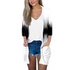 Women's Fashion Loose Casual Pocket Printed Cardigan Seven Sleeve Jacket Top