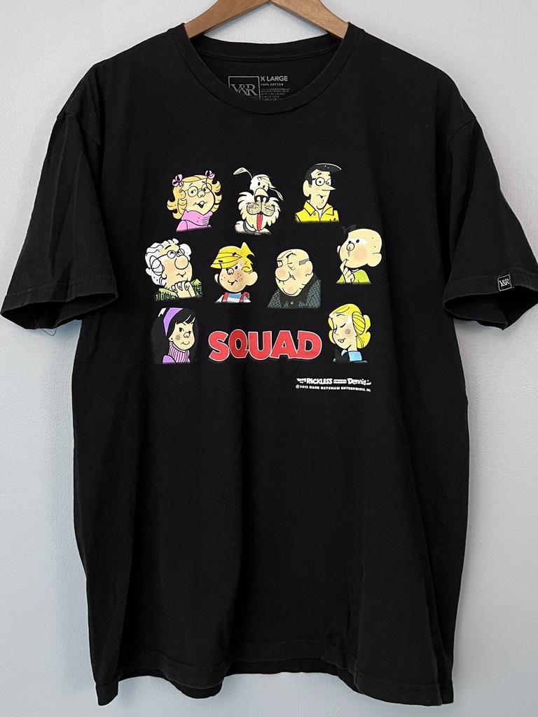 Young & Reckless Dennis The Menace Squad T-Shirt Black Rare Comic Strip Mens XL
