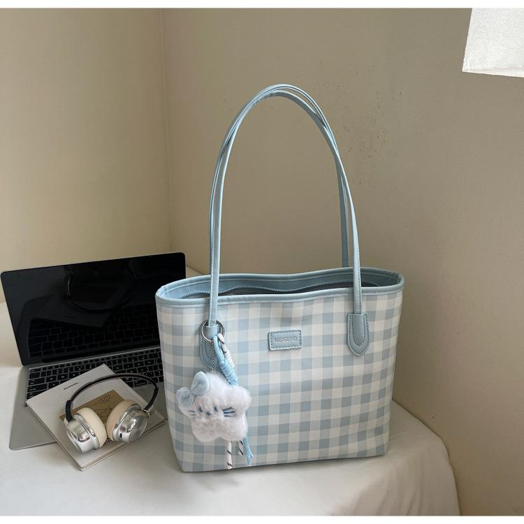 Premium Commuter Bag Women's 2025 Foreign-style Versatile Shoulder Bag Fashionable and Cute Plaid Large-capacity Tote Bag