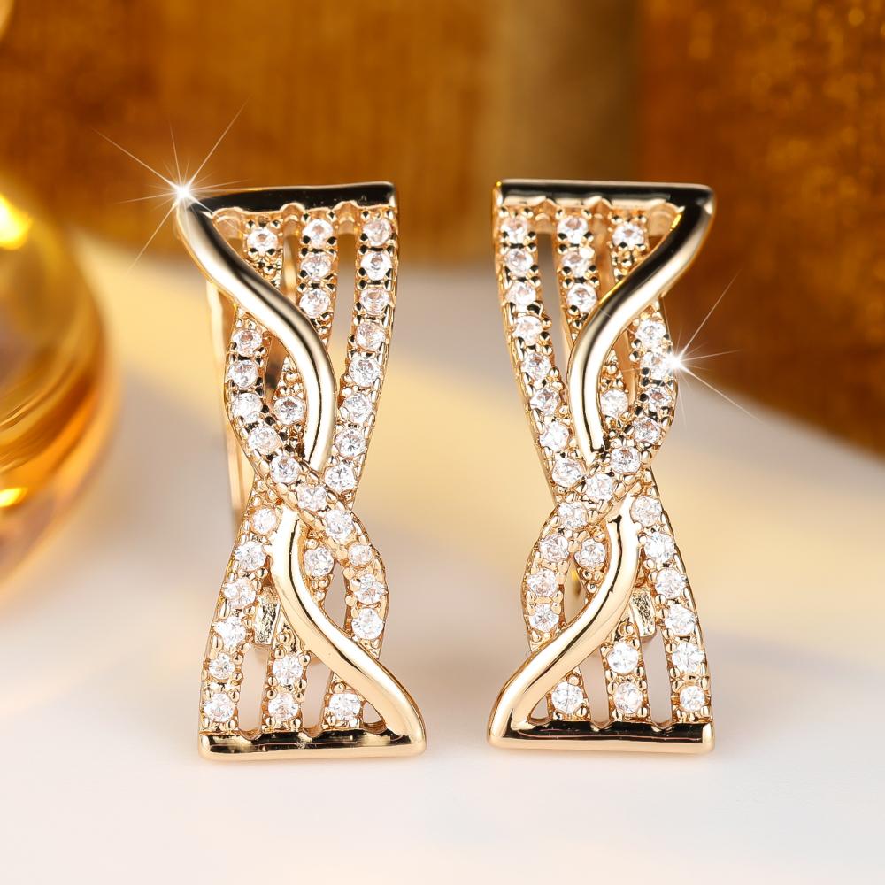 Elegant Gold Color Hourglass Hoop Earrings for Women Clear Zircon Geometric Jewelry Fashion Gift
