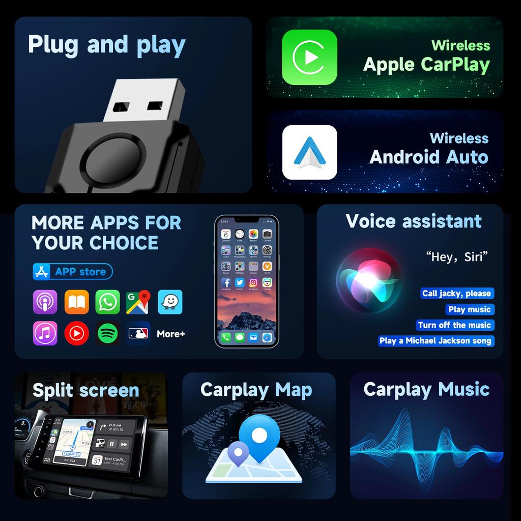 Wireless CarPlay Android Auto Adapter Smart Mini Box USB Plug and Play BT 5G WIFI for Wired CarPlay Android Auto Cars